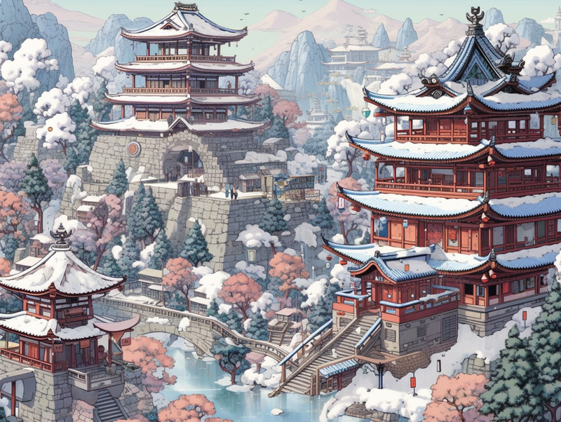 雪景城镇古建筑全景插画,插画/手绘图,插画/手绘图库,插画/手绘图下载,插画/手绘